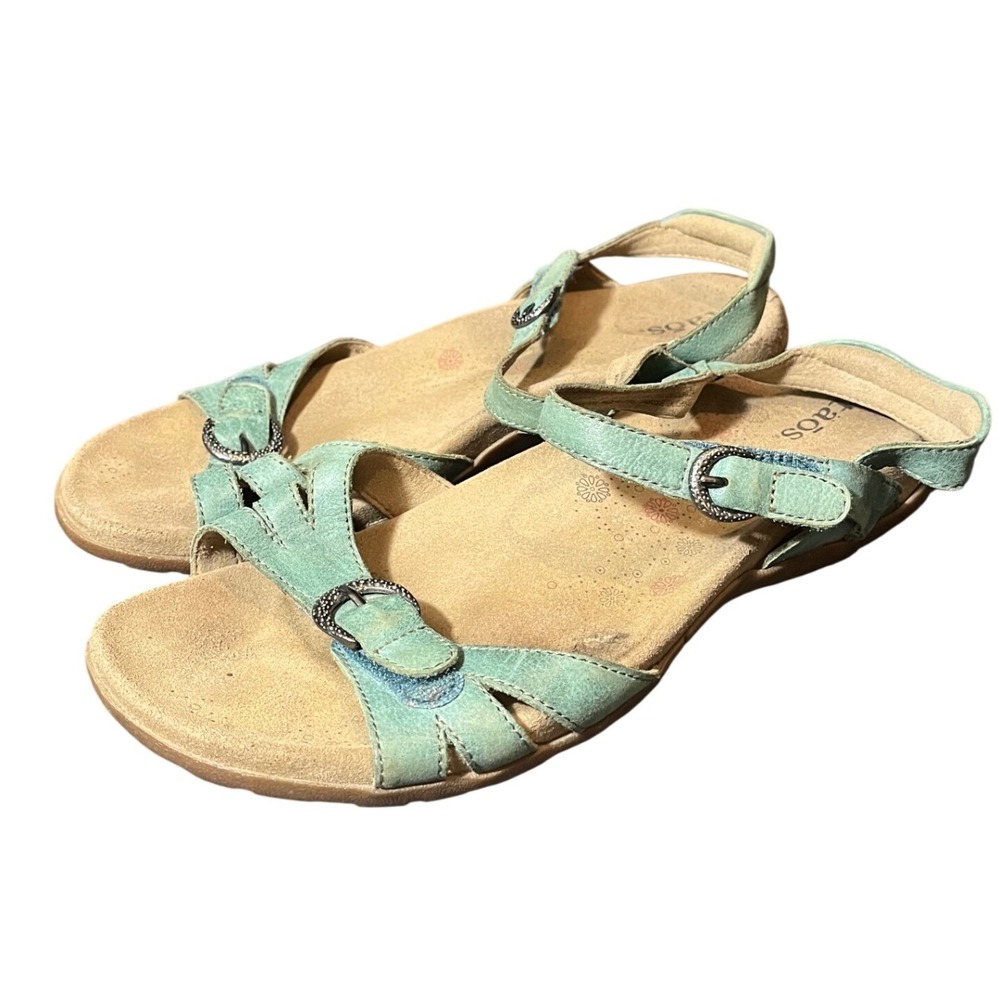 Taos Sandals Womens 10 Teal Blue Leather Strappy Comfort Buckle 13206